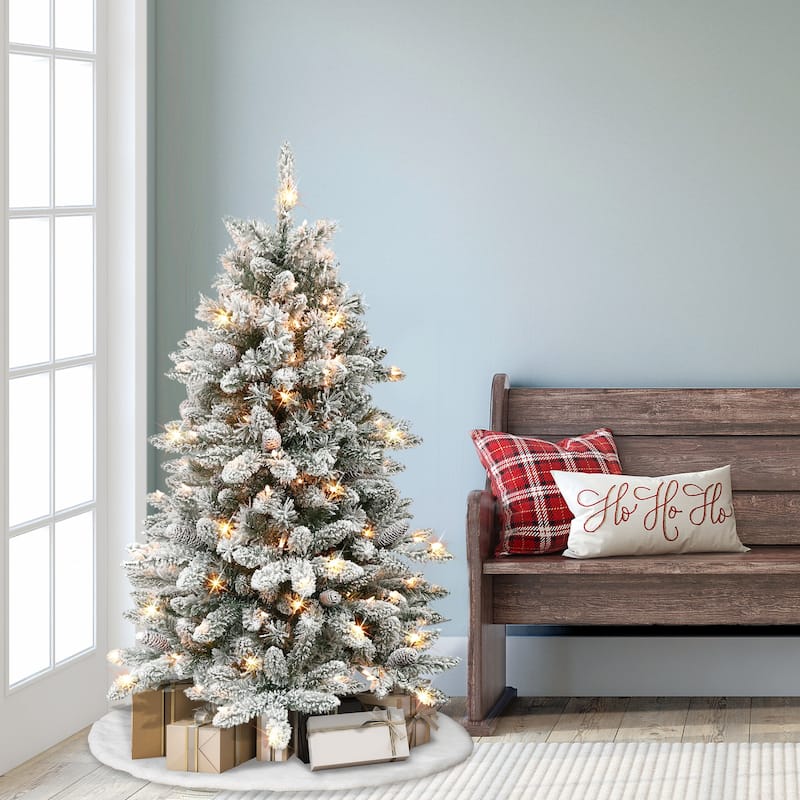 Puleo International 4.5 ft Pre-Lit Flocked ‎Bennington Fir Artificial Christmas Tree