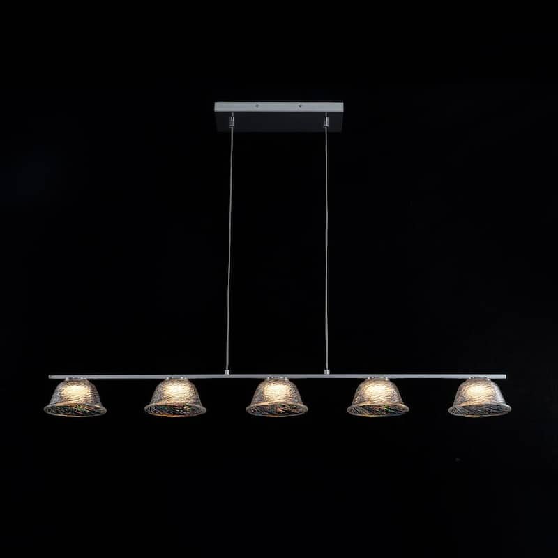 Modern 5-Light Bell Glass Chrome Linear LED Chandelier - N/A