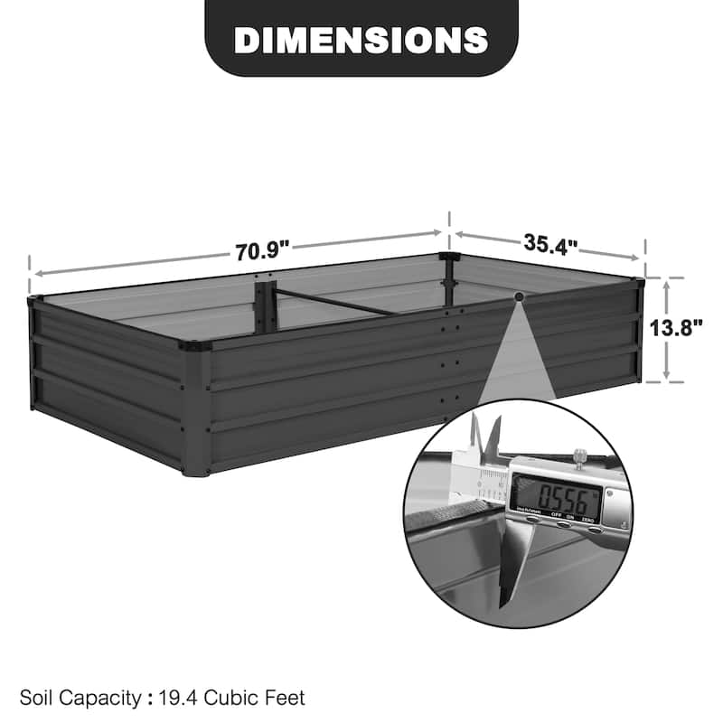 Rectangular Galvanized Raised Garden Bed Planter Box, Dark Gray