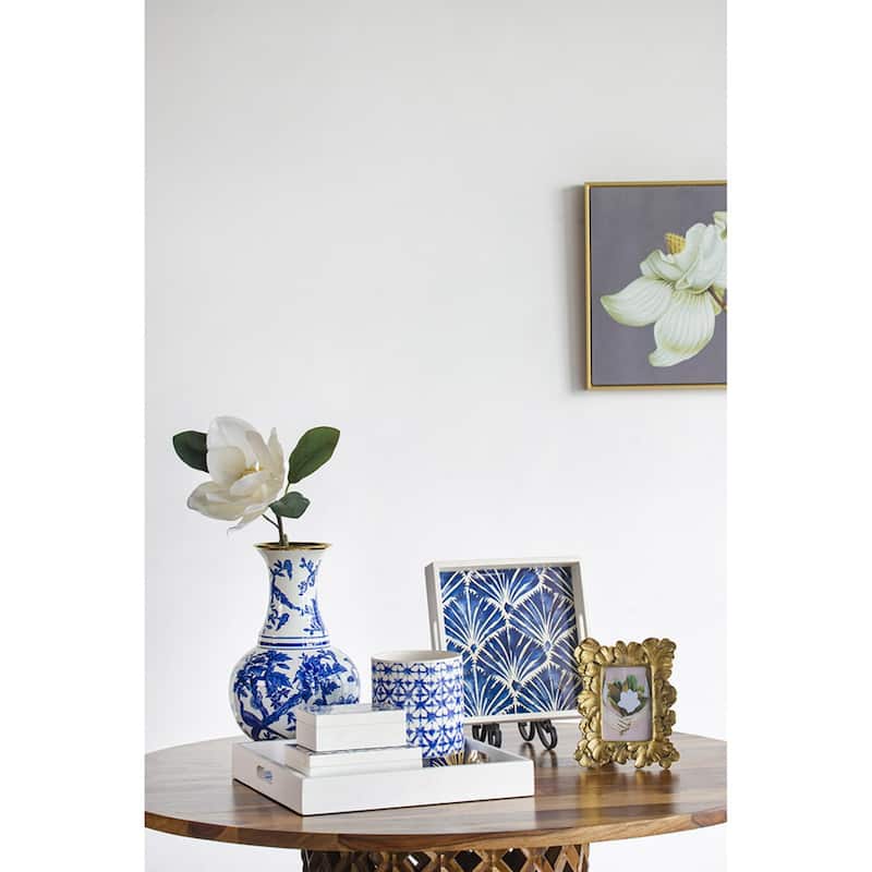 Large Chinoiserie Floral and Bird Porcelain Vase 16" White and Blue