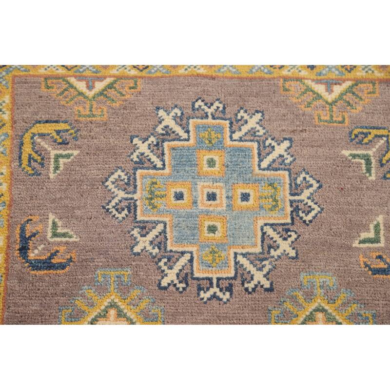 Geometric Brown Kazak Foyer Rug Hand-Knotted Wool Carpet - 2'8" x 4'3"