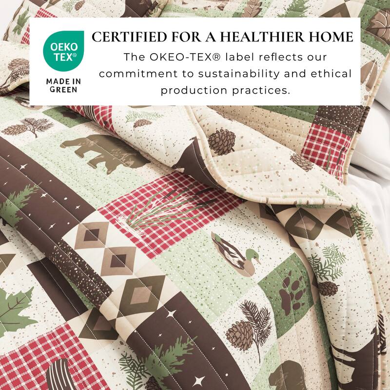Premium Wildlife Patchwork Microfiber Quilt Set With Shams