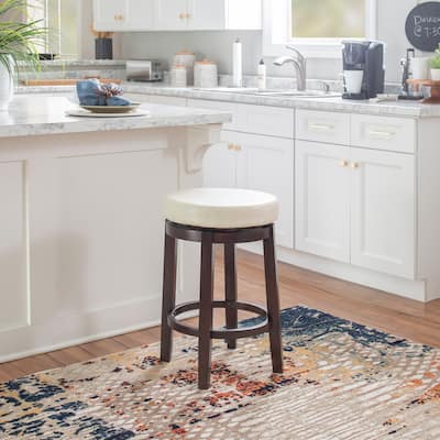 Dorothy Cream Faux Leather Backless Swivel Counter Stool - N/A