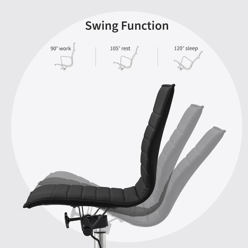 Set of 2 Modern Office Chairs, Upholstered PU Leather Ribbed Armless Mid Back with Metal Frame, Adjustable Height, Tilt