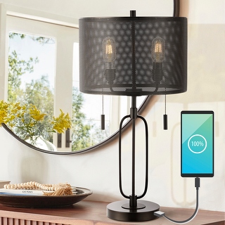 Oil rubbed bronze table lamp with usb outlet port