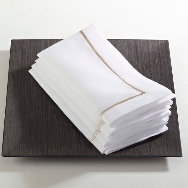 Embroidered Line Design Napkin (Set of 4) - Set of 4 - Champagne