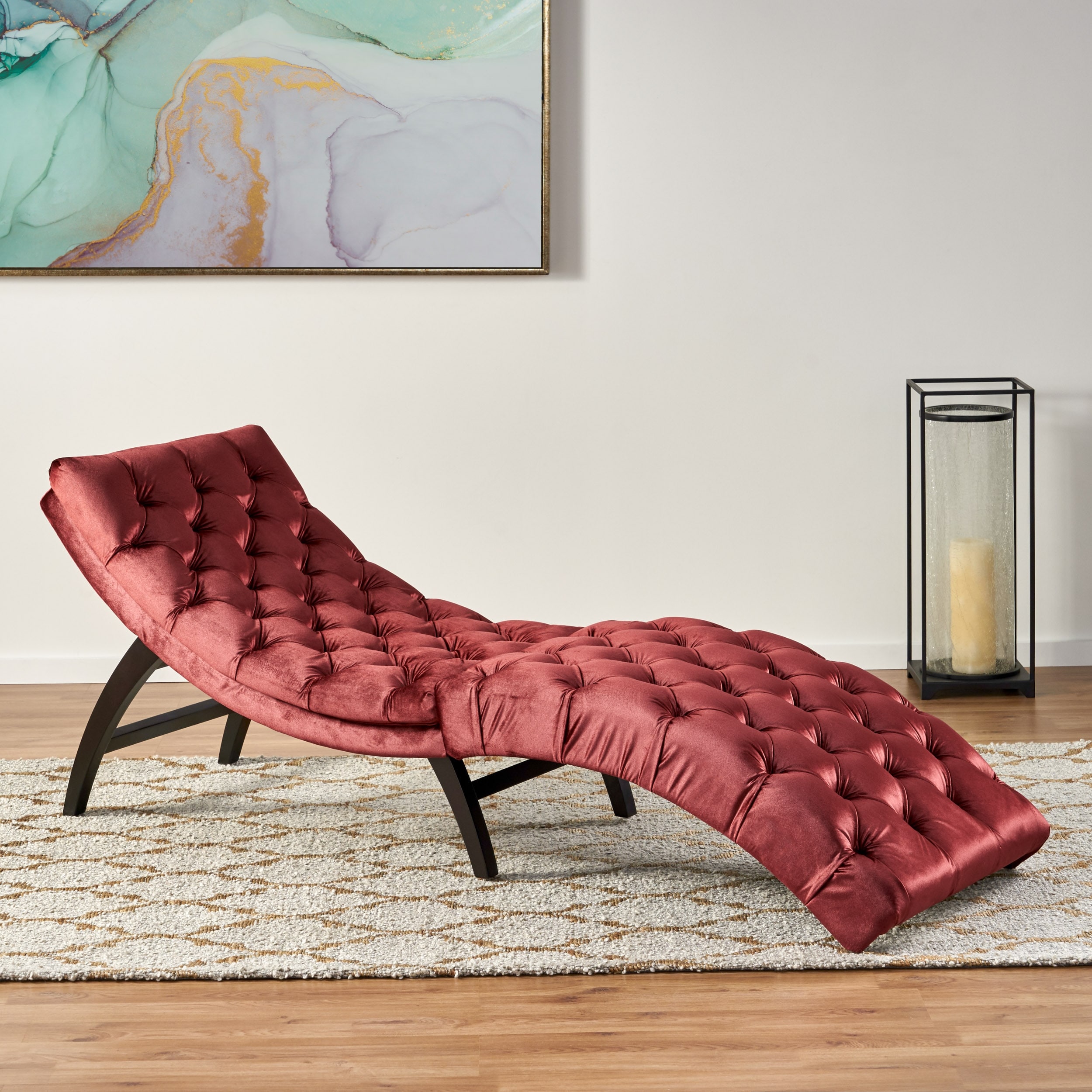 Elegant Tufted Velvet Chaise Lounge with Curved Design - Bed Bath