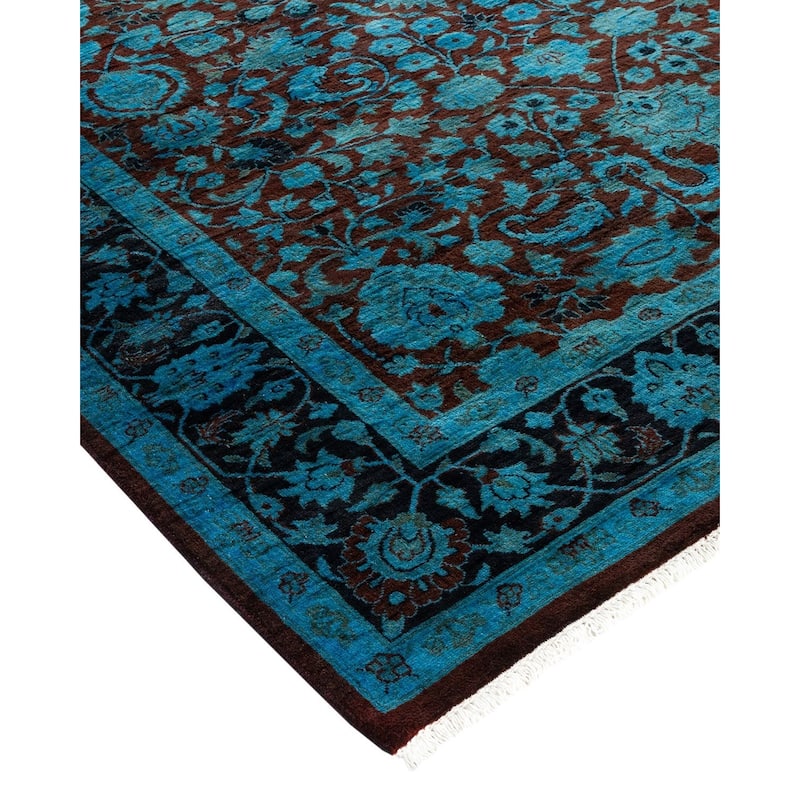 Overton Hand Knotted Wool Vintage Inspired Modern Contemporary Overdyed Blue Area Rug - 4' 2" x 6' 1"