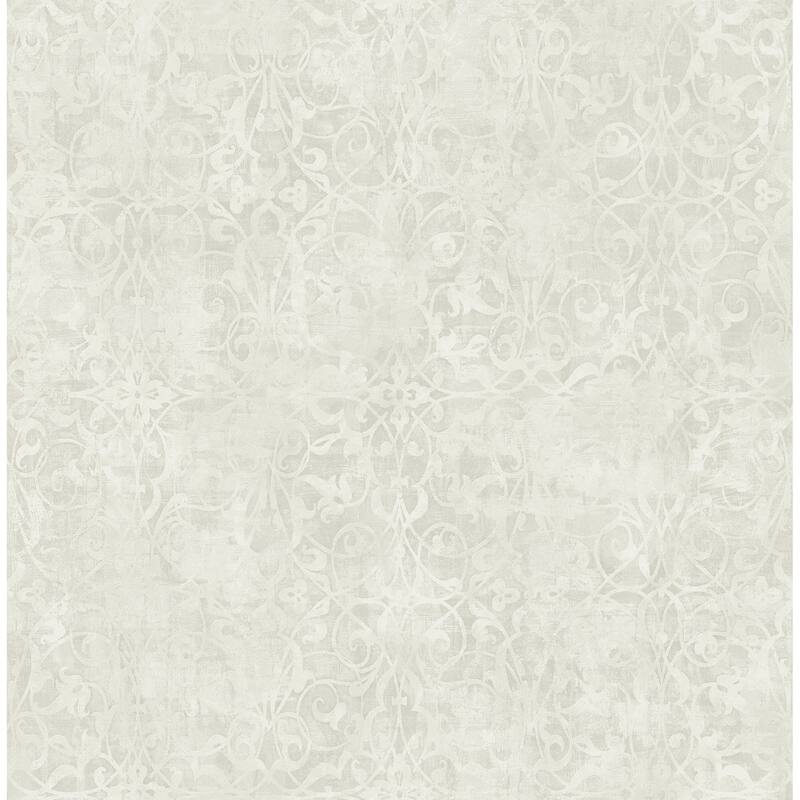 Seabrook Designs Brilliant Rustic Scroll Unpasted Wallpaper - 20.5 in. W x 33 ft. L - Metallic Champagne and Off-White