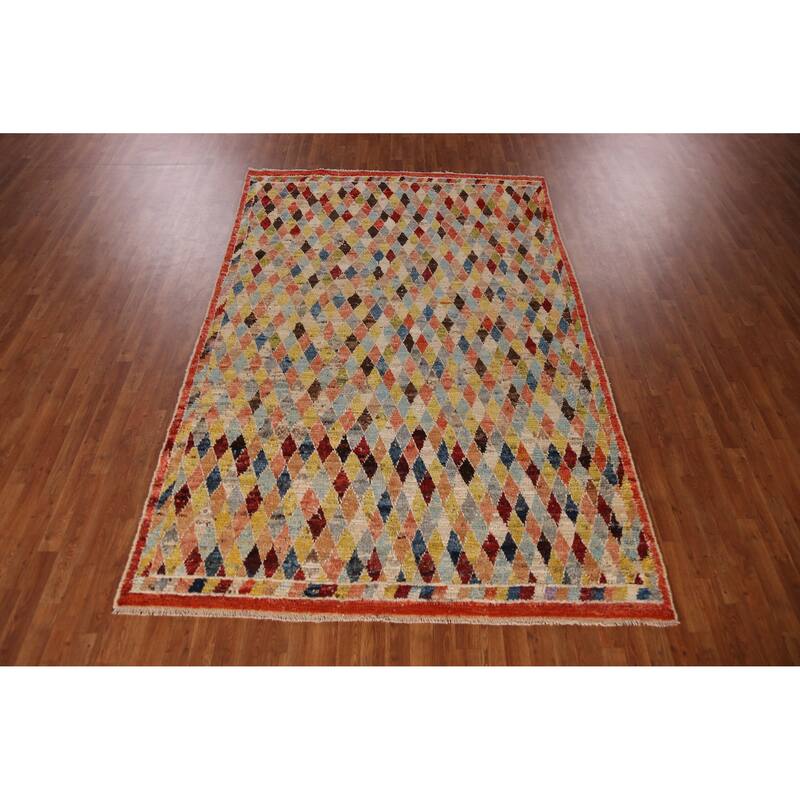 All-Over Trellis Geometric Moroccan Oriental Rug Handmade Wool Carpet - 6'7" x 9'11"
