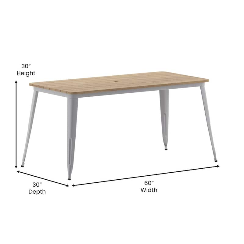 30x60 Commercial Poly Resin Restaurant Table with Umbrella Hole - 30"W x 60"D x 30"H