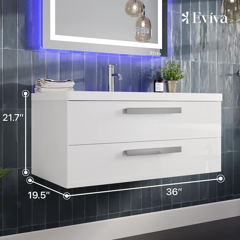Eviva Surf 36"W Wall-Mount Bath Vanity with Acrylic Top and Integrated Sink