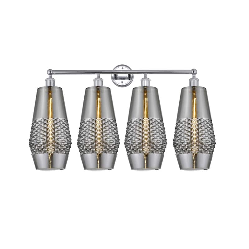 Innovations Lighting Windham - 4 Light 34" Bath Vanity Light - Smoked/Polished Chrome