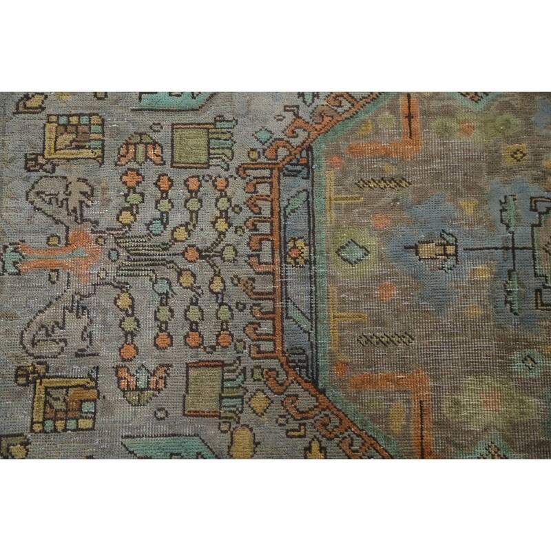 Hand Knotted Oriental 100% Wool Carpet Traditional Medallion Greys & Charcoal Tabriz Area Rug - 9' 9'' X 6' 5''