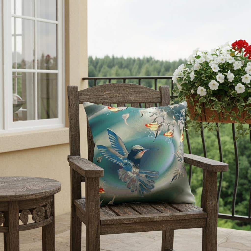 HomeRoots 16" X 16" Blue and Gray Bird Blown Seam Floral Indoor Outdoor Throw Pillow - 16.00' X '16.00' X '5.00