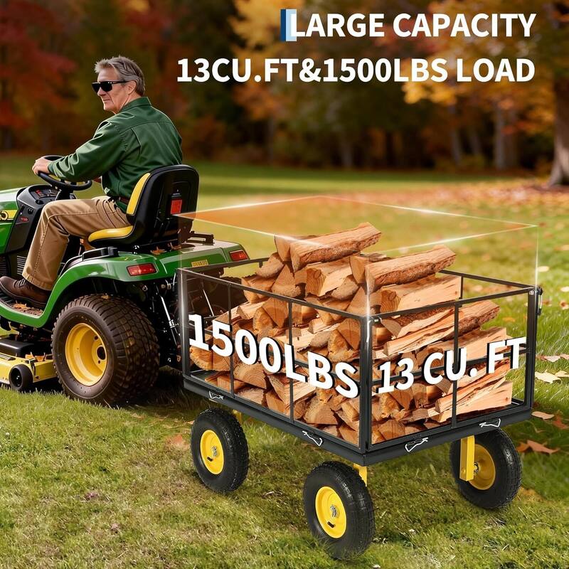 Heavy Duty Outdoor Folding Utility Garden Cart with Removable Sides and Wheels, 1500 LBS Load