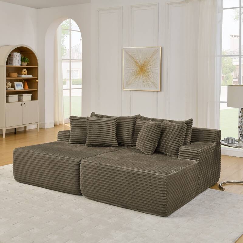 Compressed Two-seater Lazy Velvet Fabric Sofa Lounge Chair