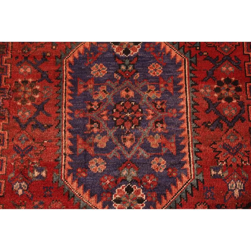 Red Hamedan Persian Vintage Rug Handmade Wool Carpet - 4'1" x 7'1"