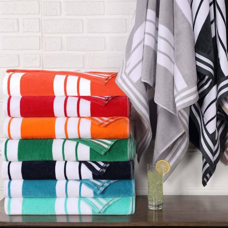 Superior Striped Large Oversized Cotton Beach Towel - Set of 2