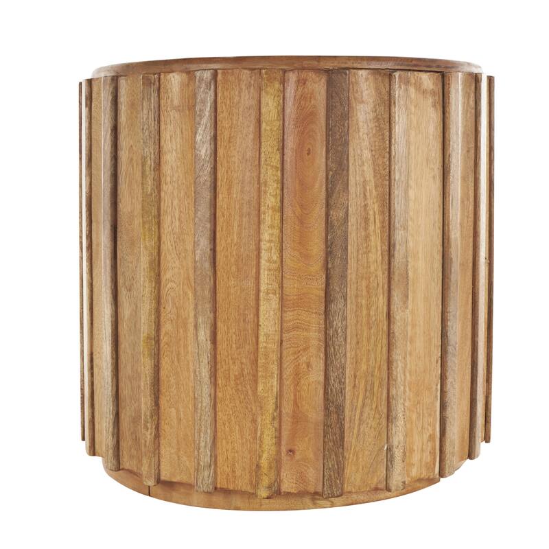 Mango Wood Handmade Living Room Side End Accent or Coffee Table with Slatted Grooved Sides - Brown - Roche River Decor