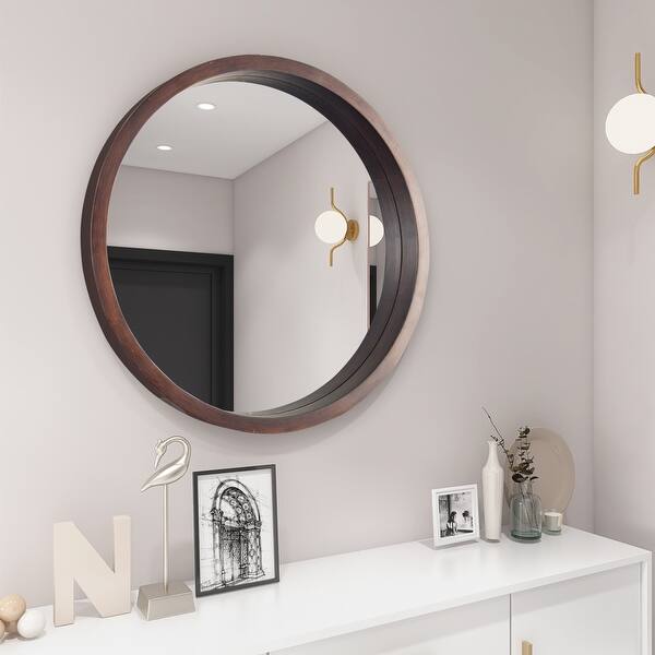 slide 1 of 9, Guining Circle Mirror with Wood Frame, Round Modern Decoration Large Mirror for Bathroom Living Room Bedroom Entryway, 24"