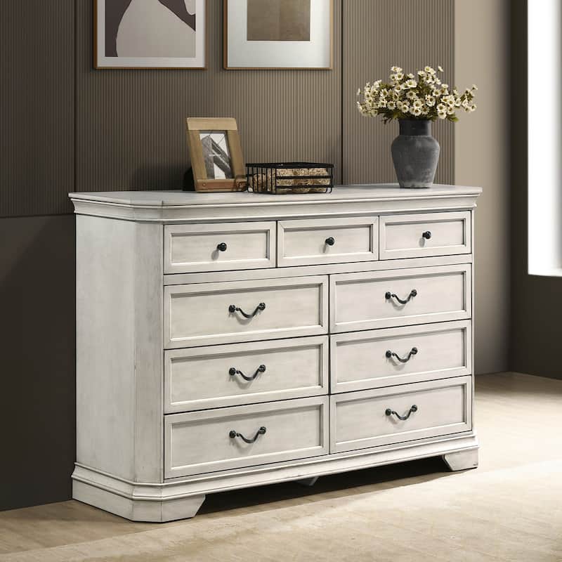 Roundhill Furniture Maderne Traditional Wood 9-Drawer Dresser - Antique White