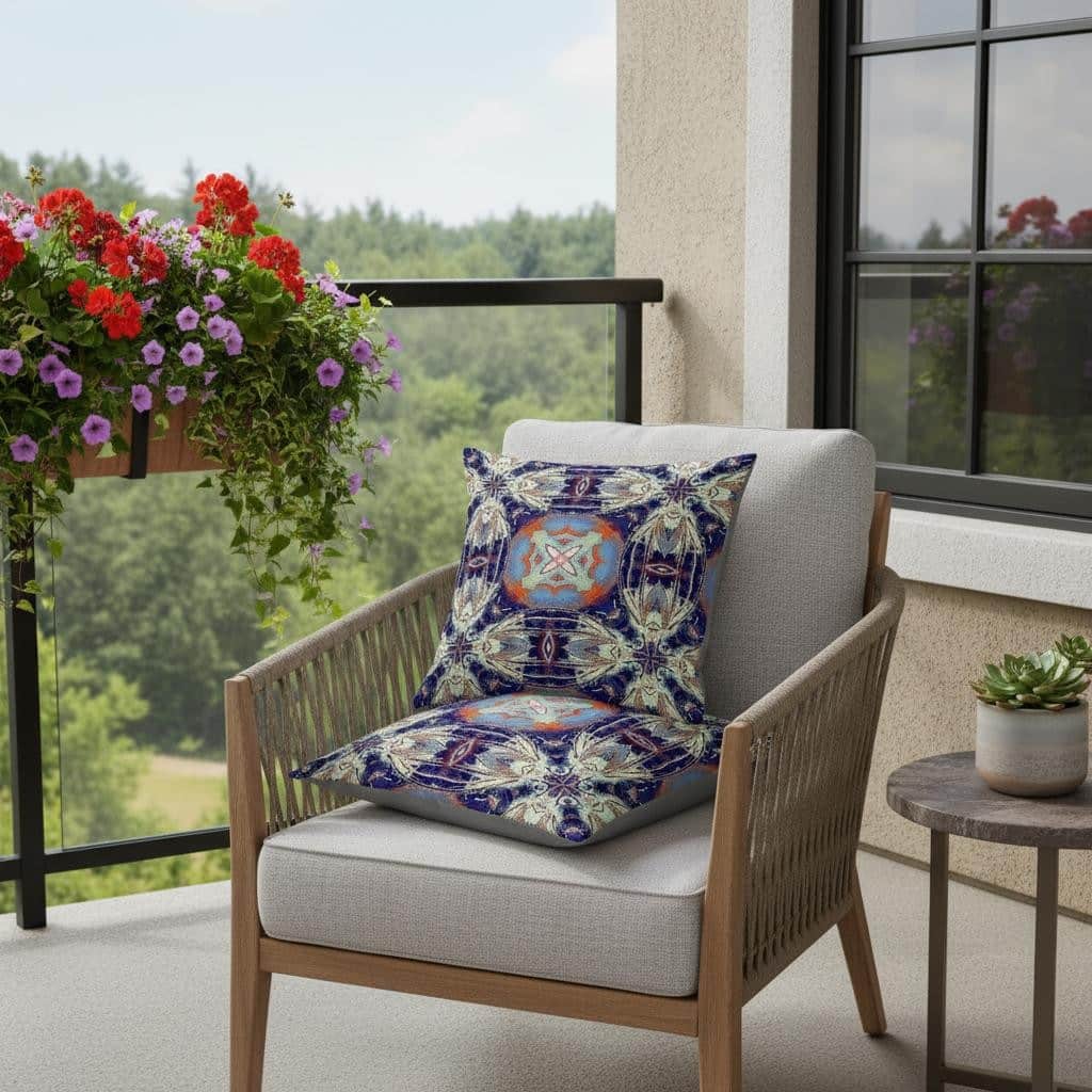 HomeRoots Set of Two 16" X 16" Blue and Orange Blown Seam Floral Indoor Outdoor Throw Pillow - 16.00' X '16.00' X '5.00