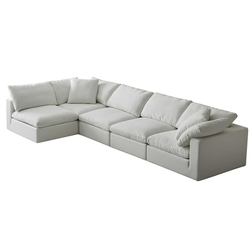 Square Arm Linen Fabric Rectangle Sectional Sofa Combination Sofa in Pearl White