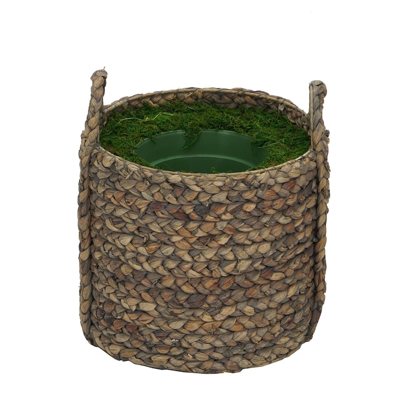 Large Braided Water Hyacinth Basket Planter Pot-in-a-Pot - Grey-Washed
