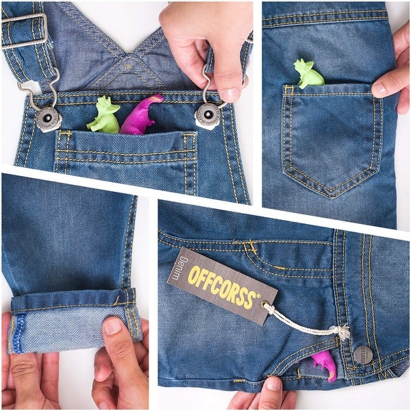 OFFCORSS Toddler 3T Denim Bib Overalls Boys Kids Baby Clothes Overoles para n... - Indigo Medio