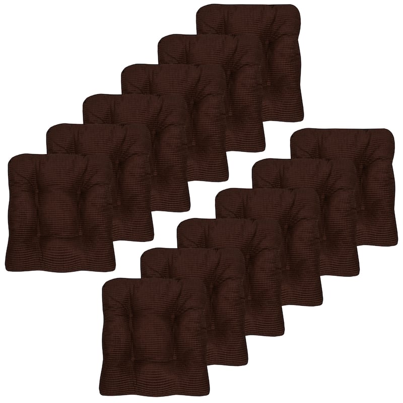 Sweet Home Collection Fluffy Memory Foam Tufted Chair Cushion Non Slip Microdot Rubber Back - Set of 12 - Chocolate