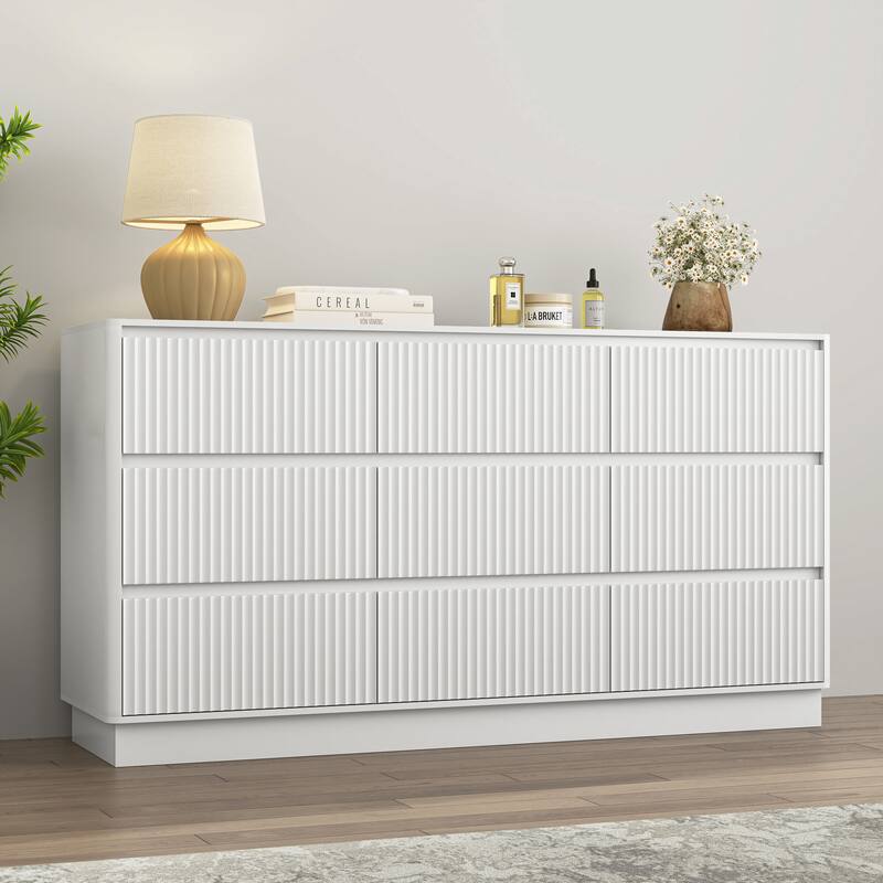 Large Floor Chest of Drawers 9 Drawer Dresser for Bedroom, Freestanding Storage Cabinet Side Table TV Stand