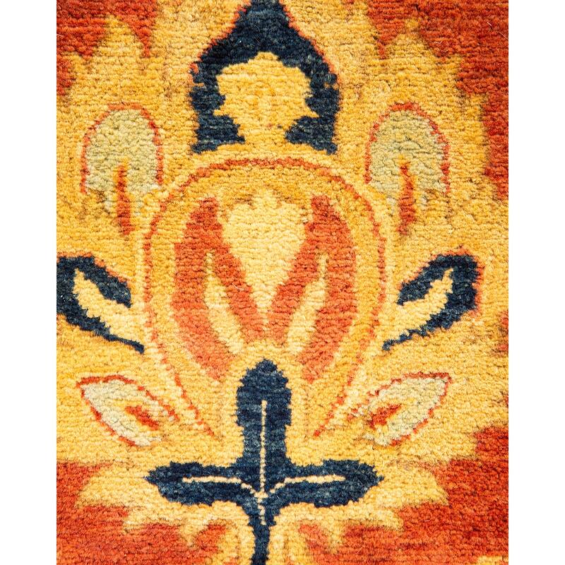Overton Handknotted Wool Traditional Oriental Orange Area Rug - 6' x 9'