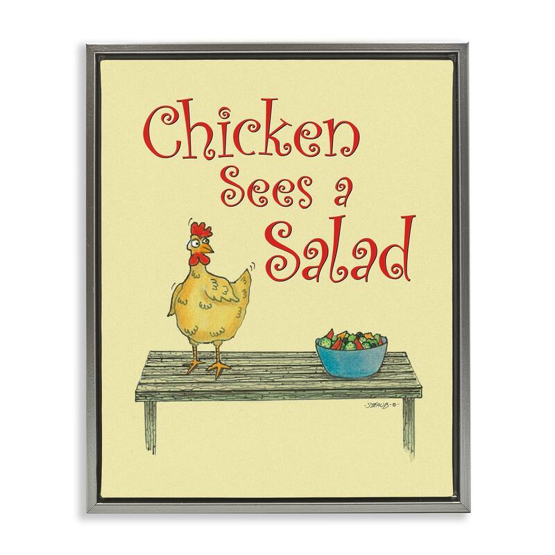 Stupell Chicken Salad Vintage Pun Framed Floater Canvas Wall Art Design By Roger Straub - 17 x 21 - Grey