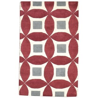 One of a Kind Hand-Tufted Modern 3' x 5' Geometric Wool Red Rug - 3' x ...