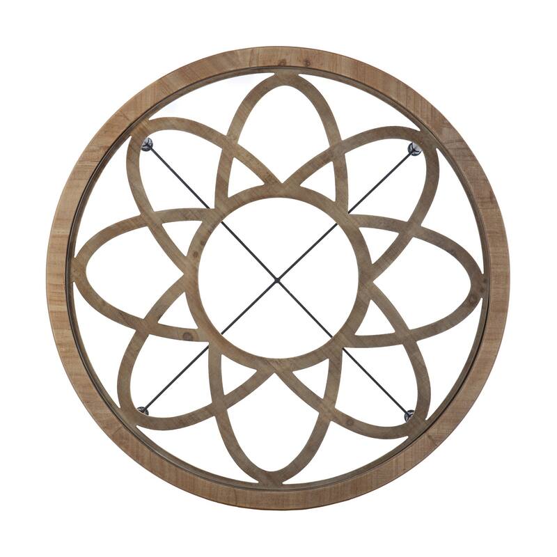 HomeRoots 33" Floral Design Glass Top Round Coffee Table - 18" H x 32.5" W x 32.5" D