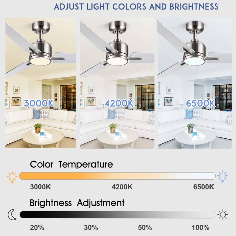 YUHAO Kaleido 48 in. Indoor Matte Black Ceiling Fans with 3-Colors Integrated LED and Dual-Finish Blades