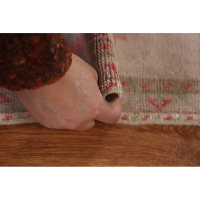 Vintage Geometric Oushak Turkish Oriental Wool Rug Hand-knotted Carpet - 1'6" x 3'3"