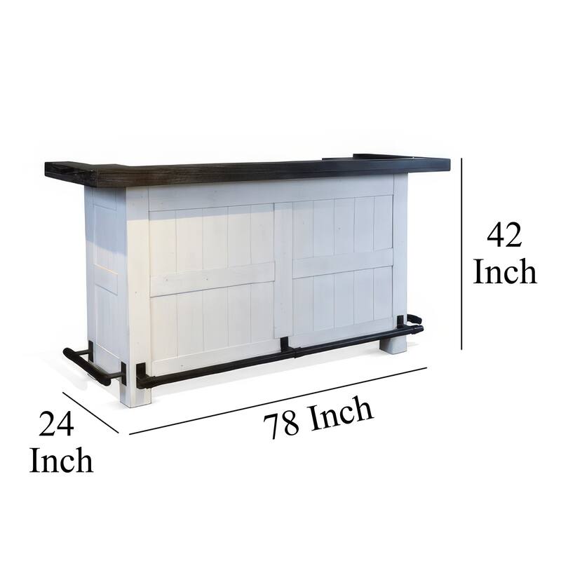 Orso Freestanding Home Bar Counter w Storage, 78 Inch White Solid Wood