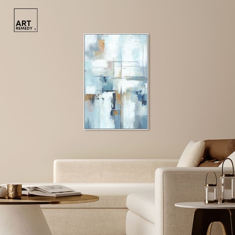 Art Remedy House Of Lines Ii Framed Blue Abstract 1 Piece Canvas Wall Art