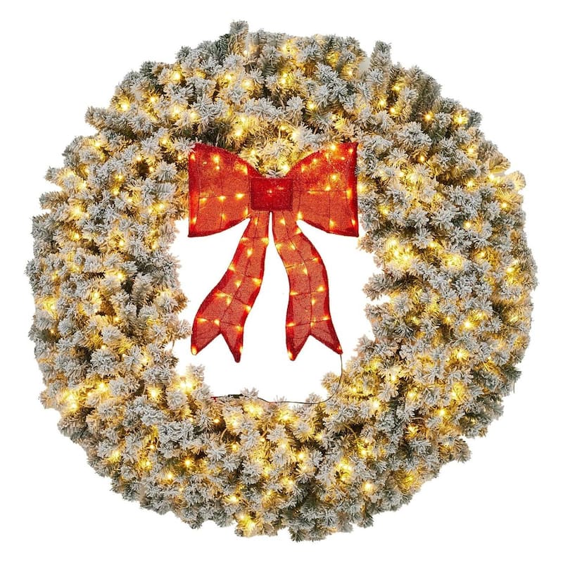 48/60 inch Pre-Lit Christmas Wreath with Bow for Indoor Outdoor Holiday Party - 60 inch