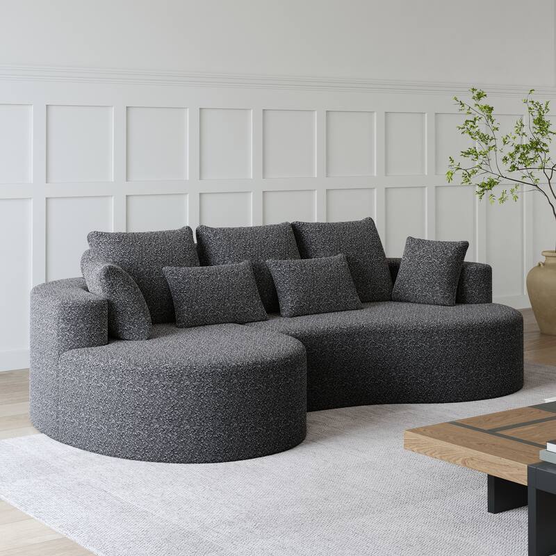 L-Shaped Curved Cloud Sectional Couch, Oversized Chenille Upholstered 4-Seater Sofa, Full Compressed Corner Sofa with 7 Pillows