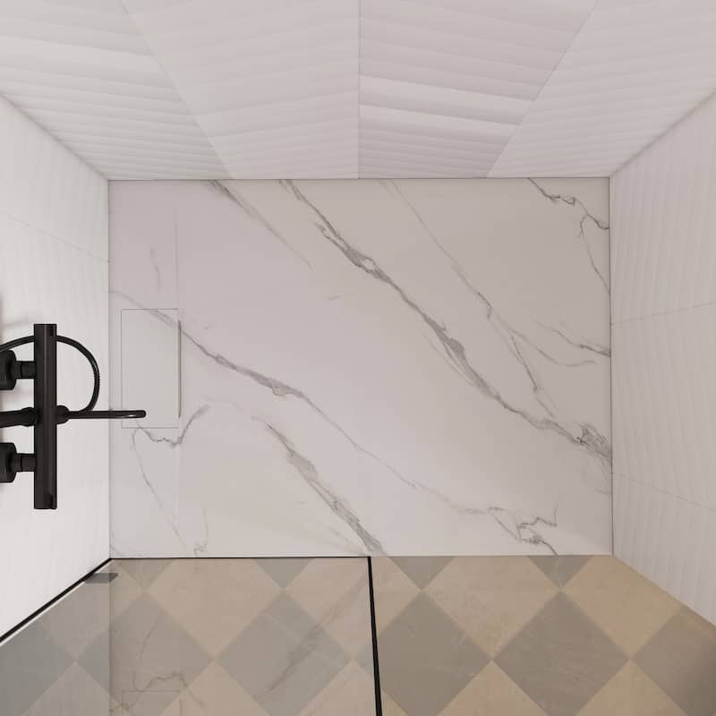 SMC Alcove Shower Pan Base with Reversible Drain, Low Profile, Wheelchair Access, Slip-Resistant, cUPC Certified