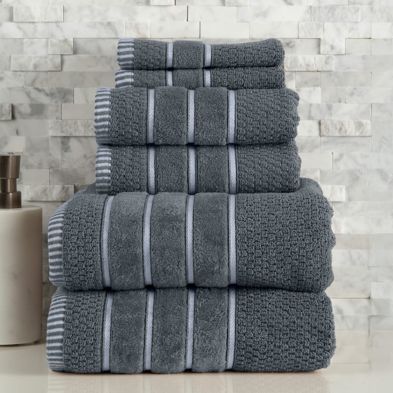 6-Piece Towel Set - Combed Cotton Rice Weave Bathroom Accessories by Windsor Home - Grey