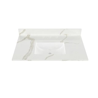Winette 37" x 22" Quartz Bathroom Vanity Top with White Rectangular ...
