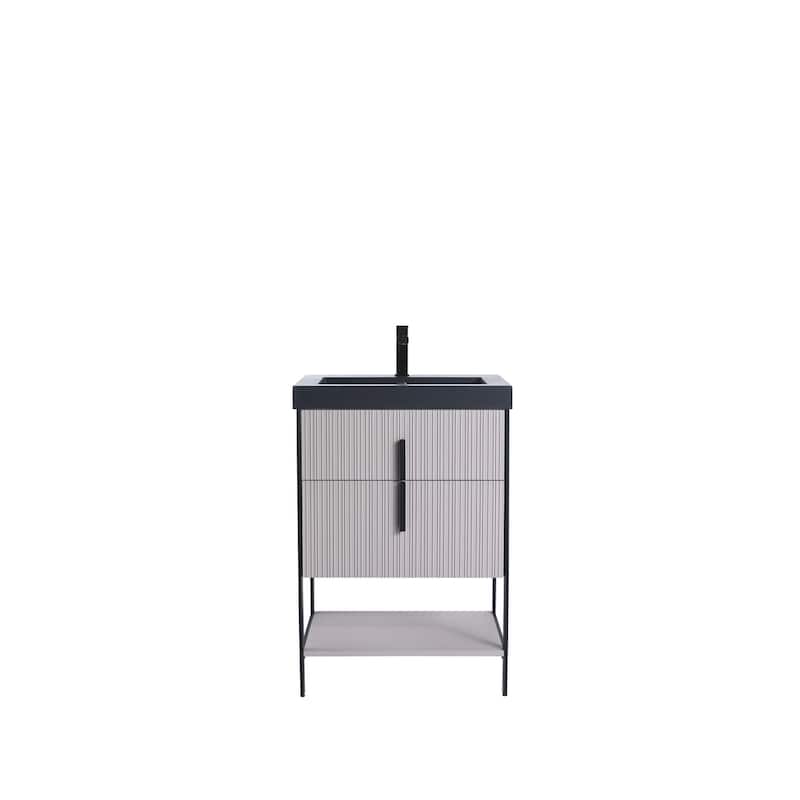Fine Fixtures Serenity Modern Bathroom Vanity with Black Gel Acrylic Top