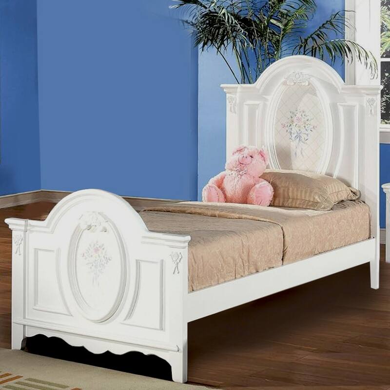 Wooden Bed with Arched Headboard in White Finish