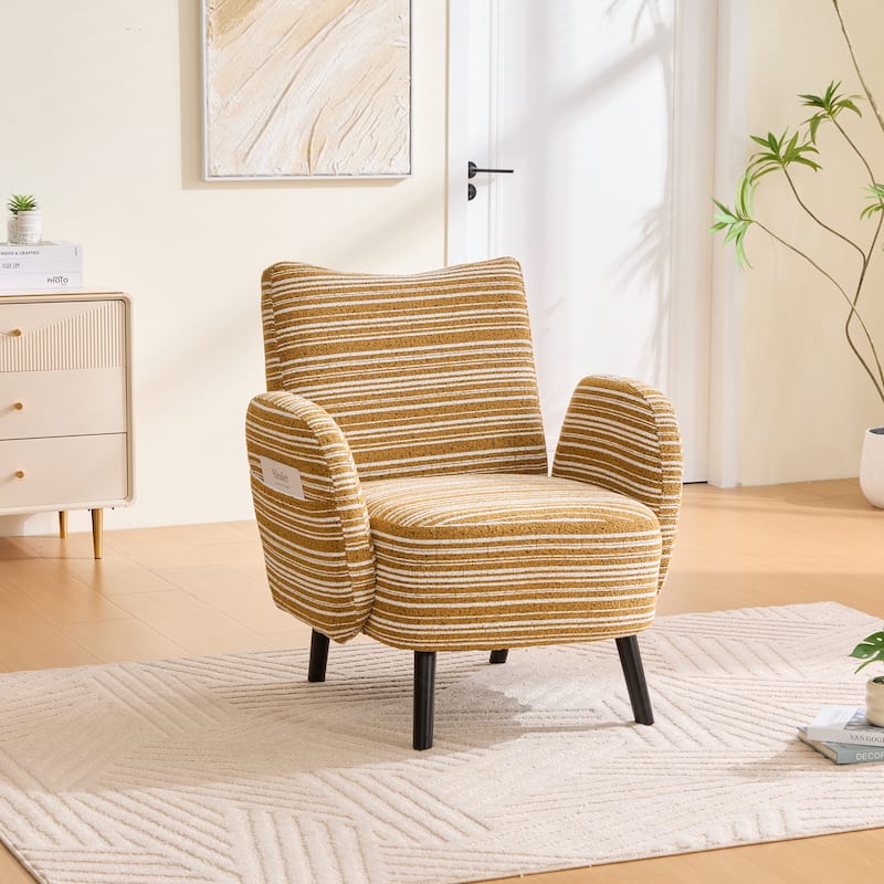 Boucle Upholstered Lounge Armchair, Reading Chair with Side Storage Pocket, Single Sofa Chair with Solid Wood Legs