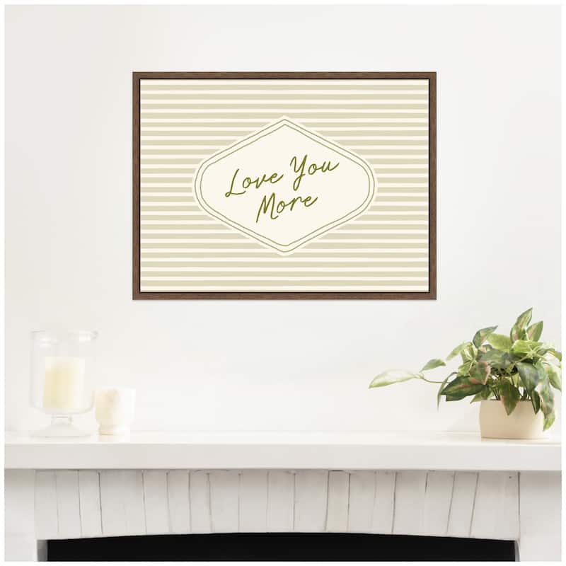 Kate and Laurel Retro Love You More Sage Green Striped by Lucky Guava Framed Canvas Wall Art Print