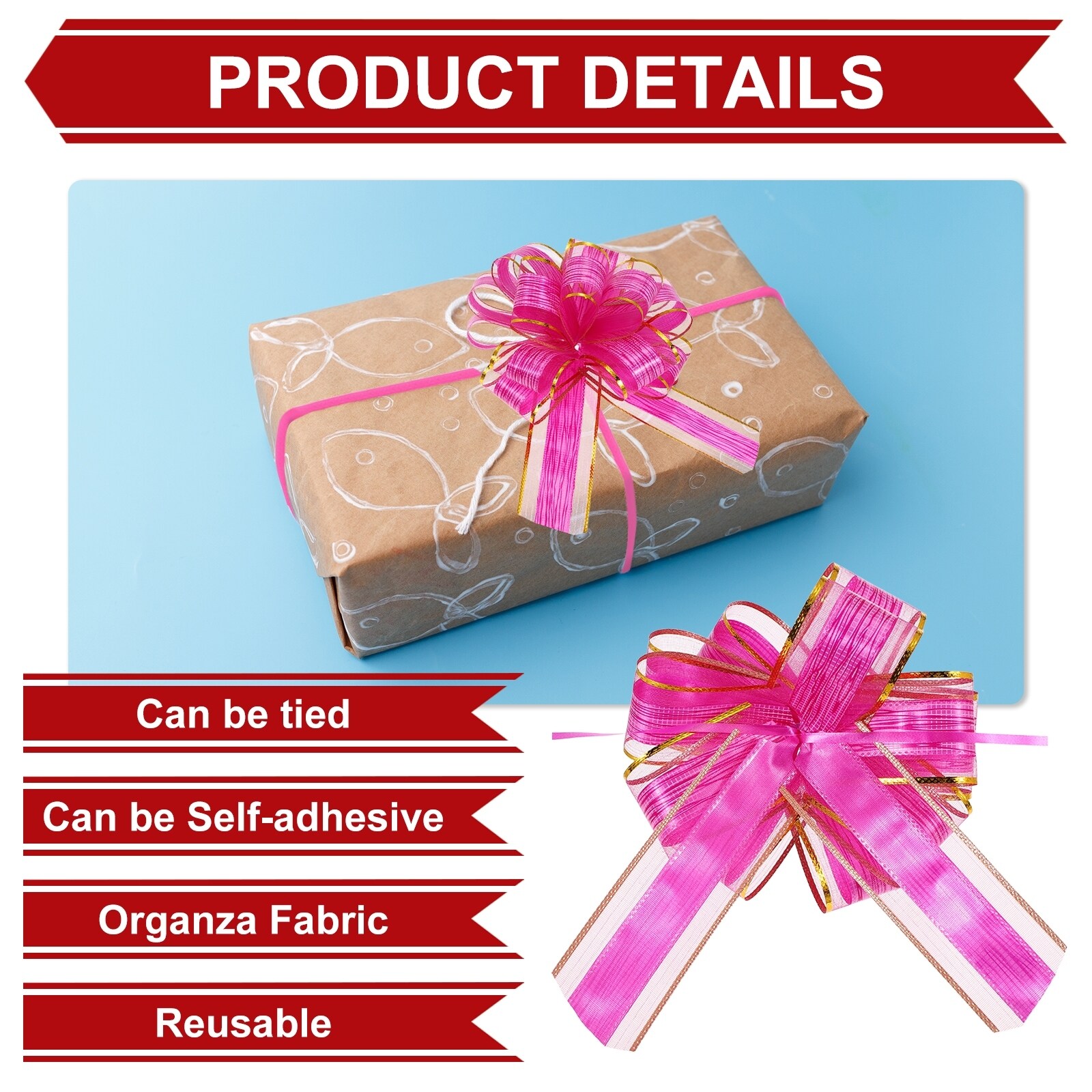 8-Pack Bow for Gift Wrapping, Wood Grain Ribbon Bows - 8.7" x 6.7"